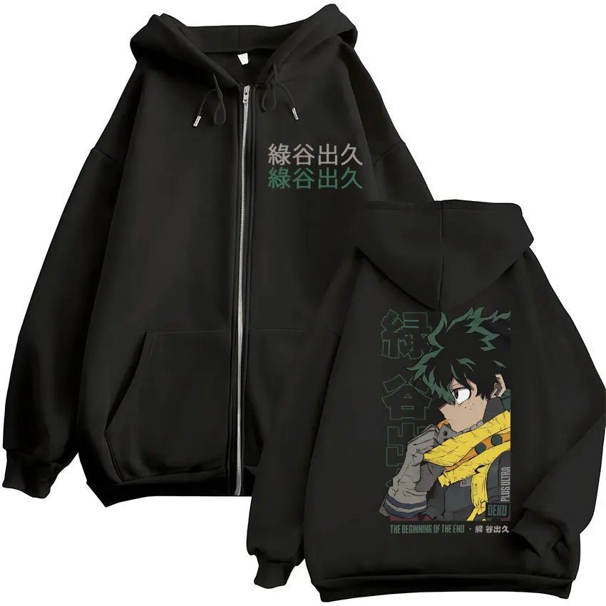 My Hero Academia Zip-Up Hoodie | Vintage Fleece Sweatshirt Hoodies & Sweatshirts - The Eezee Shop