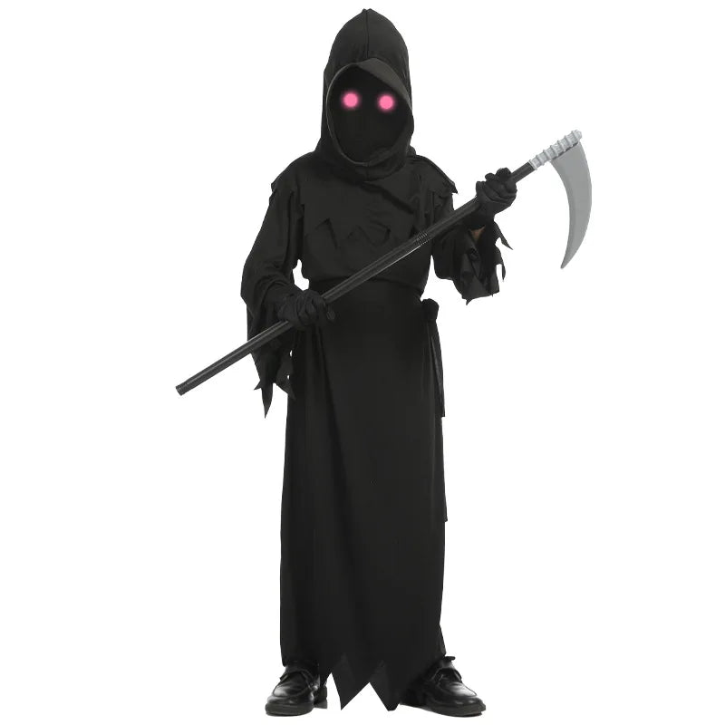 Kids Skeleton Grim Reaper Costume | Glowing Eyes Robe with Scythe Halloween Costumes - The Eezee Shop