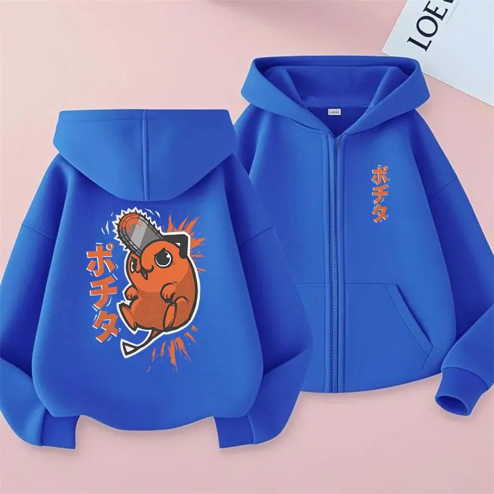 Pochita Washed Zip-Up Hoodie | Chainsaw Man Retro Jacket Hoodies & Sweatshirts - The Eezee Shop