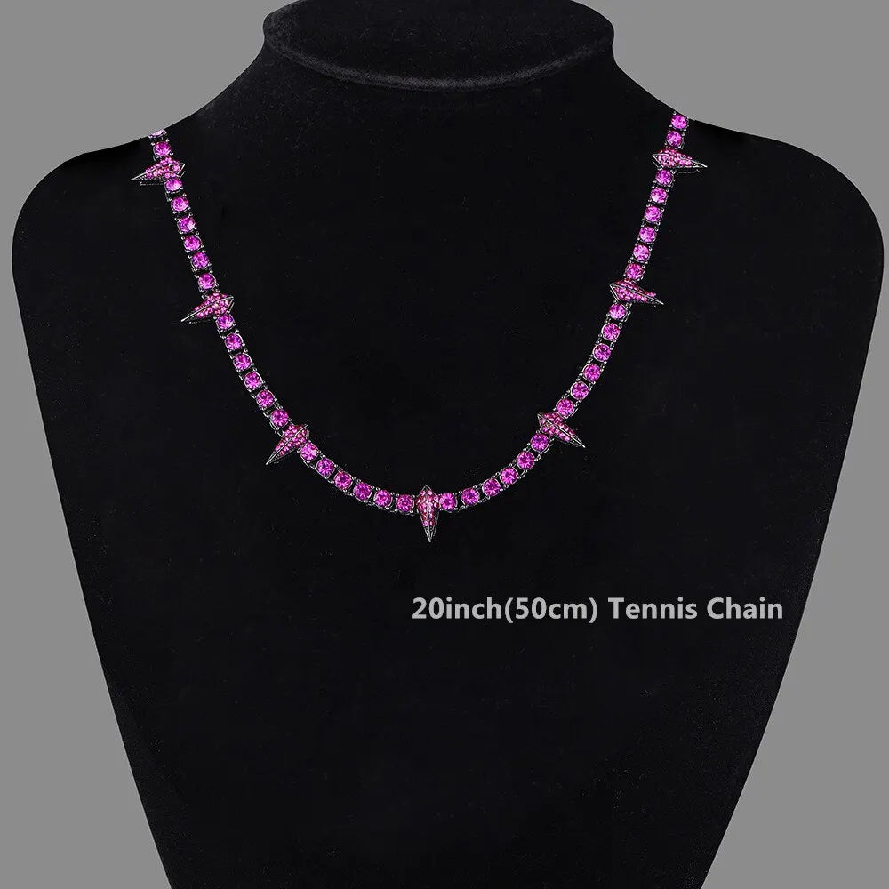 Lightning Pendant Tennis Necklace | Purple Iced Out CZ Chain Jewelry - The Eezee Shop