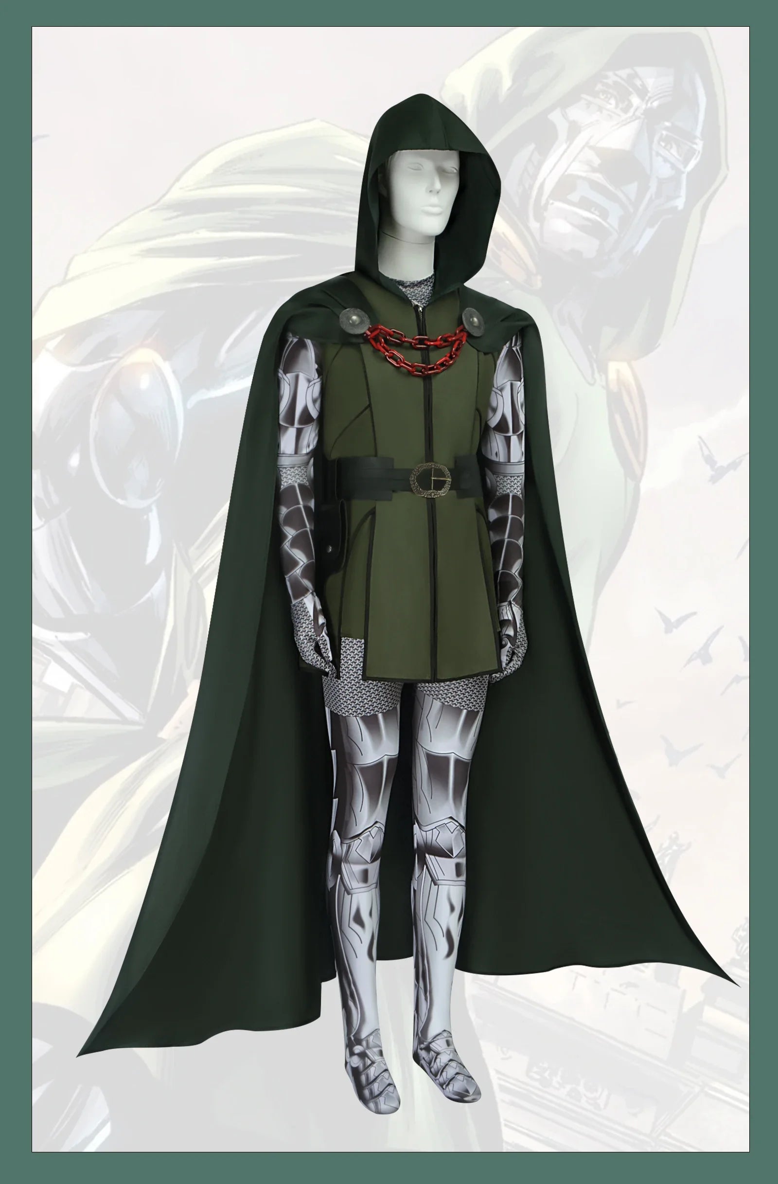 Doctor Doom Cosplay Costume | Green Vest Jumpsuit with Cape Set Cosplay Costumes - The Eezee Shop