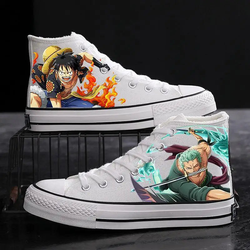 One Piece High-Top Canvas Shoes | Luffy & Zoro Graffiti Sneakers Sneakers - The Eezee Shop