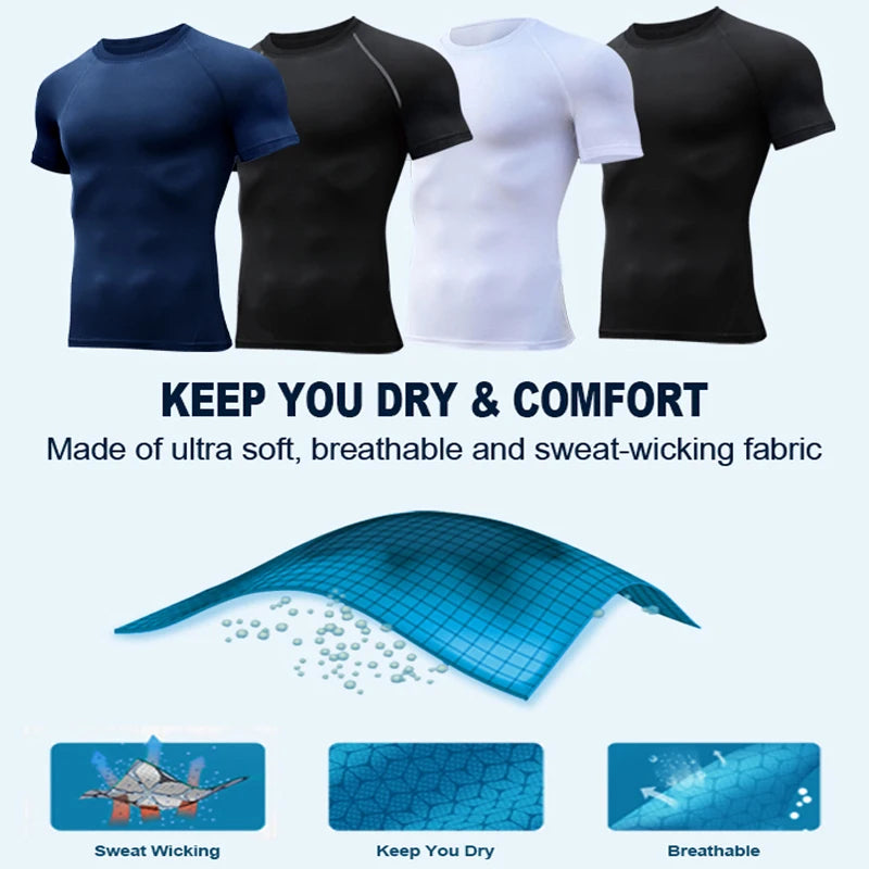 Spider Print Compression Shirts for Men Summer Short Sleeve Rash Guard Other - The Eezee Shop
