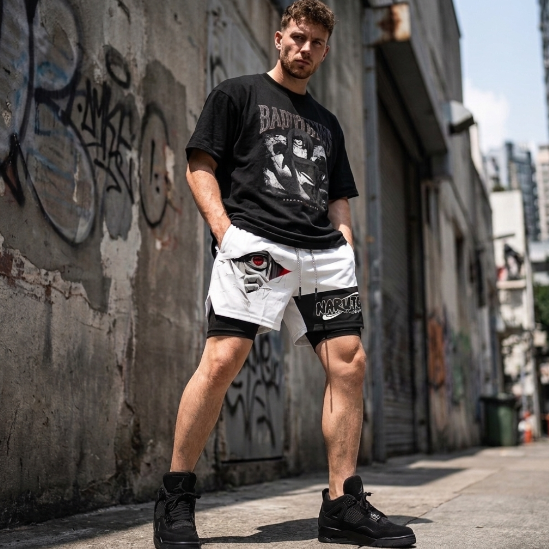 Naruto Japanese Animation Peripheral Printing Double Shorts Performance shorts - The Eezee Shop