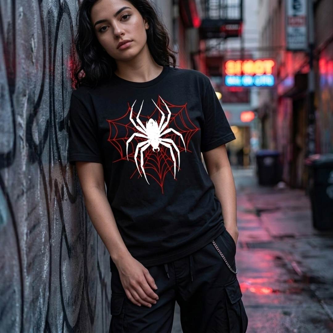 Spider Web Graphic Round Neck T-Shirt Women's Casual Short Sleeve Anime Tshirts - The Eezee Shop