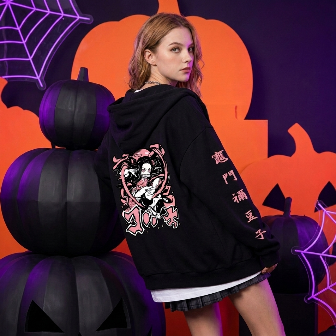 Nezuko Kamado Demon Slayer Zip-Up Hoodie Hoodies Series - The Eezee Shop
