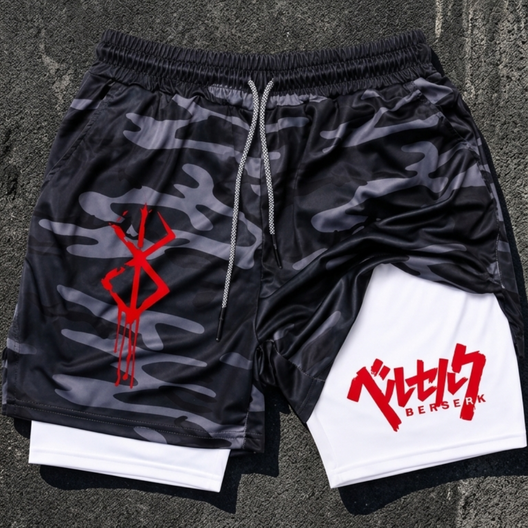 Berserk 2-in-1 Compression Gym Shorts Men's Anime Streetwear Performance shorts - The Eezee Shop