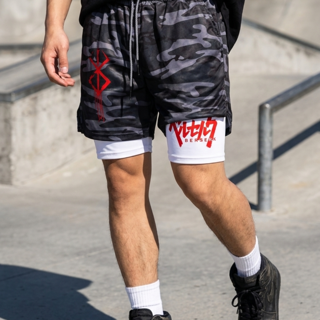 Berserk 2-in-1 Compression Gym Shorts Men's Anime Streetwear Performance shorts - The Eezee Shop
