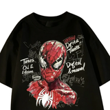 Spider Hero Graffiti Print T-Shirt Men's Oversized Streetwear Anime Tshirts - The Eezee Shop