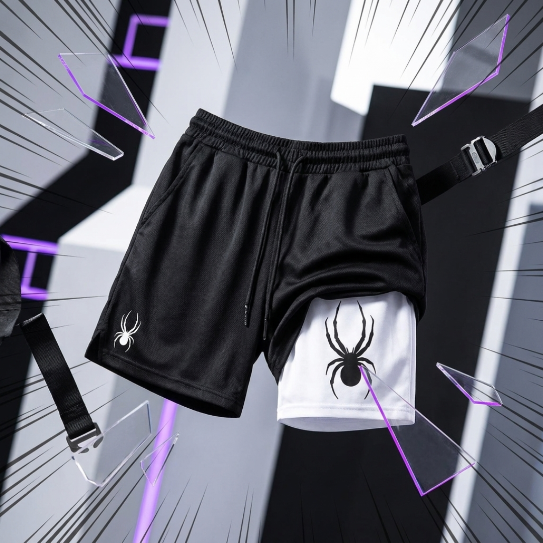 Spider Print Men's 2-in-1 Gym Shorts – Quick-Dry Liner Performance shorts - The Eezee Shop