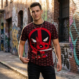 Pikachu Deadpool Mashup Tee, Black Red Full Print